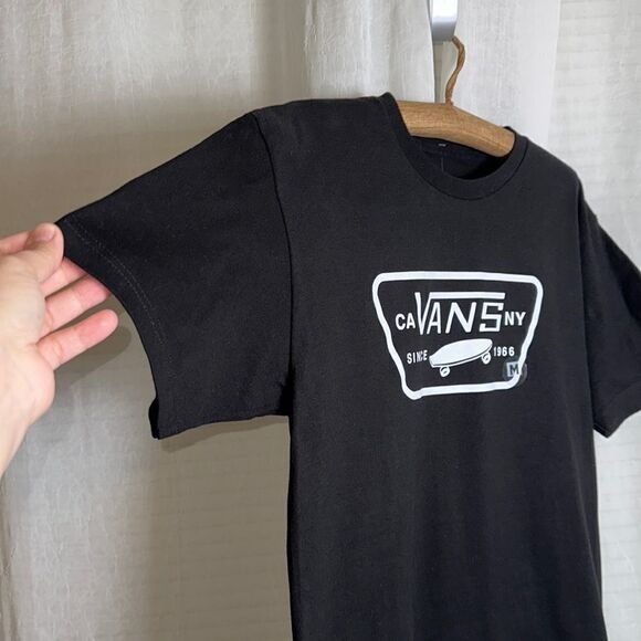 VANS M Black White Patch Logo CA VANS NY Cotton Crewneck Short Sleeve Tee - Picture 3 of 9